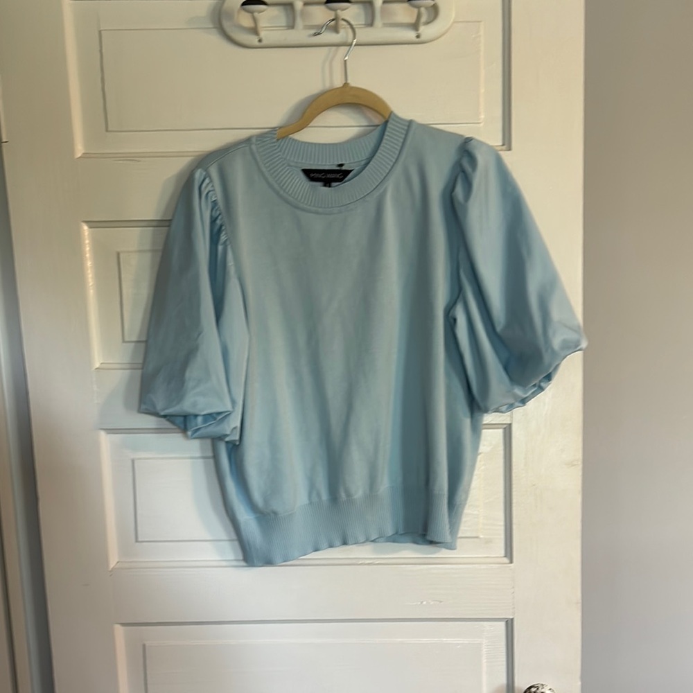 Ming Wang Women's Blue Puffer Sleeve Sweater Top